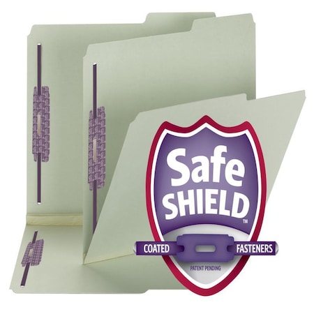 Smead Pressboard Folders, w/Fasteners, 1"Exp, Ltr, 25/BX, Gray Green PK SMD14980